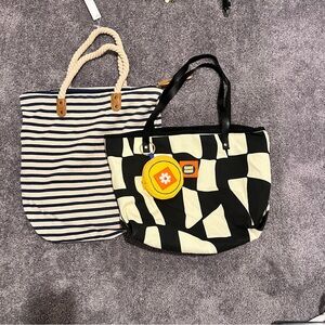Black and White Striped and Checkered Tote Bags